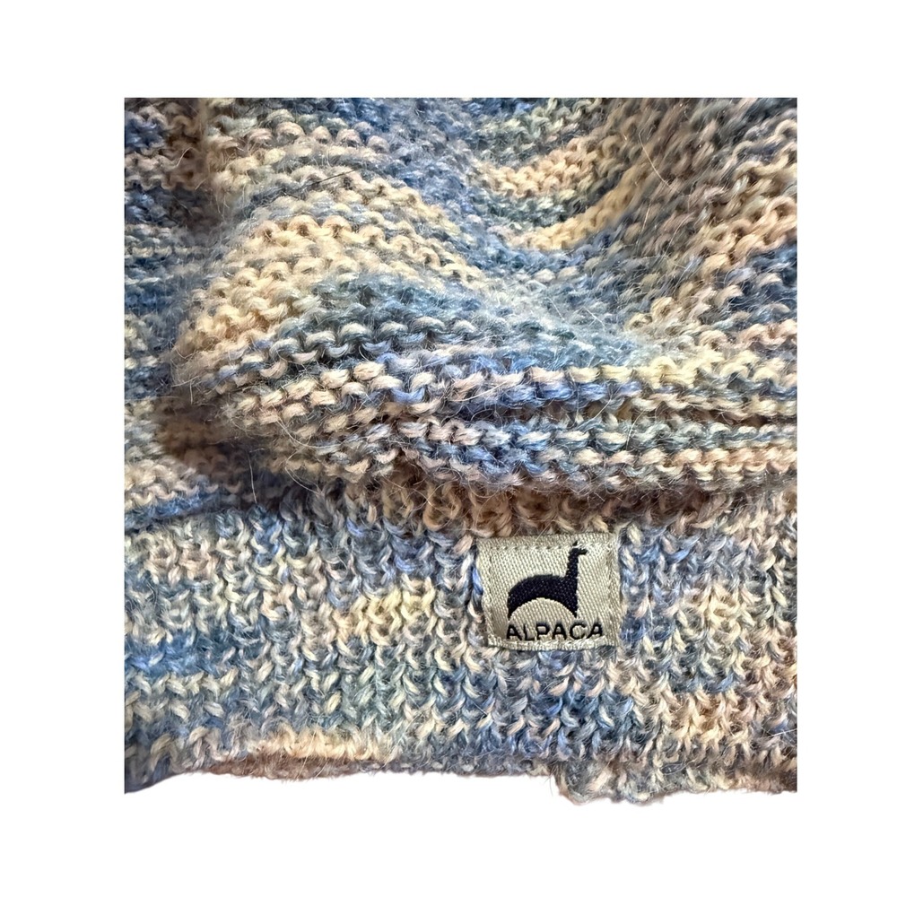 Blue Marled Alpaca Wool Slouchy Beanie Chunky Knit Winter Hat Unisex Handcrafted - Picture 3 of 3